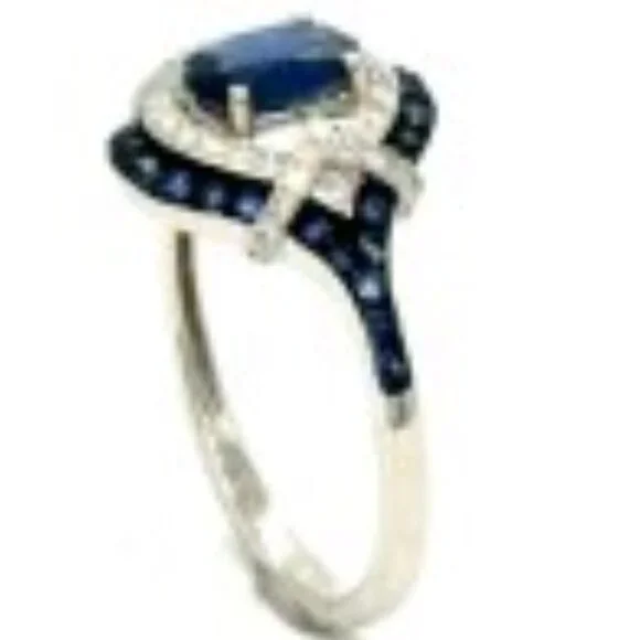 Effy 14K  Sapphire & Diamond White Gold Engagement Size 7 Ring - Picture 4 of 5